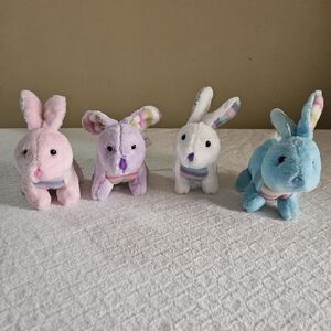 Pastel Easter Bunny Plush Set 4pc Rainbow Stripe Ear Spring Decor Cozy Kitsch